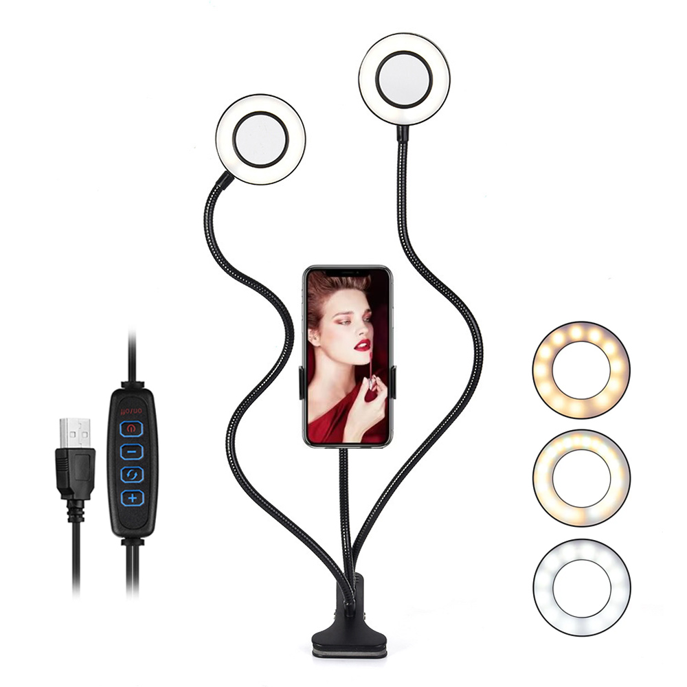 Luzes duplas led anel de luz d - Dual Phone Holder avaliação e preço